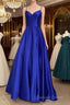 Long Royal Blue V Neck Prom Dresses Spaghetti Strap