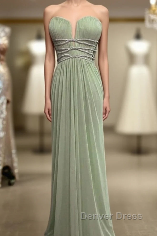 Long Sage Green Sheath Bridesmaid Dresses