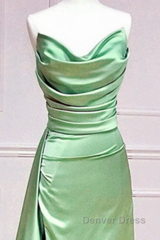 Long Sage Satin Cowl Neck Bridesmaid Dresses Secondary image