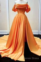 Long Satin Corset Prom Dresses Off The Shoulder Side Split