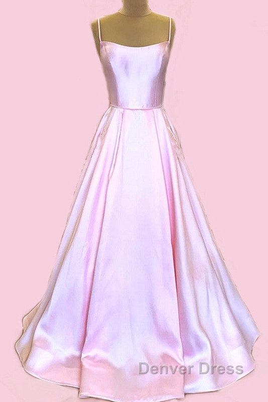 Long Satin Prom Dresses Spaghetti Straps Strapless