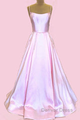 Long Satin Prom Dresses Spaghetti Straps Strapless