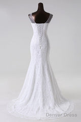 Long Scoop Lace Mermaid Wedding Dresses Bridal Dress