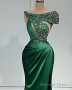 Long Sheath Satin Dress With Sequin Beaded