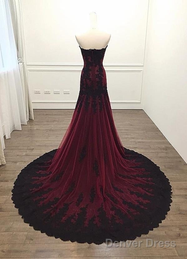 Long Sheath Sweetheart Black And Burgundy Evening Prom Dress