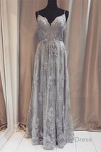 Long Silver Tulle Bridesmaid Dresses Lace Appliques