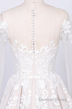 Long Sleeve Appliques Lace Tulle A-line Wedding Dresses