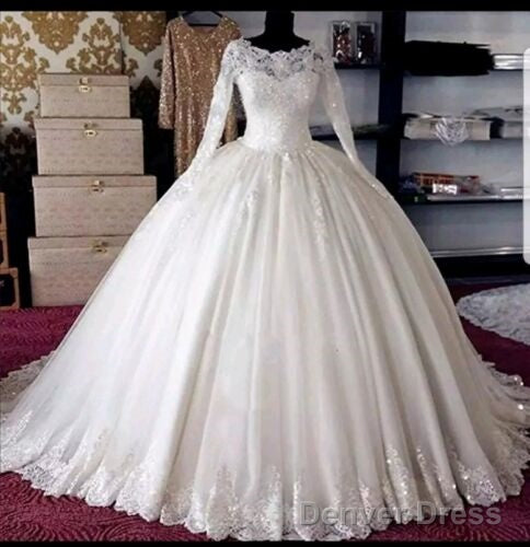 Long Sleeve Ball Gowns Muslim Wedding Dresses Uk Beaded Lace Bridal Wear Main image