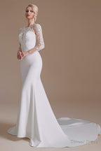 Long Sleeve Beaded French 3D Floral Lace Fishtail Elegant Bridal Dresses