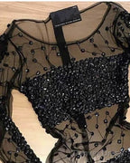 Long Sleeve Black See Through Homecoming Dresses Crystal Beaded