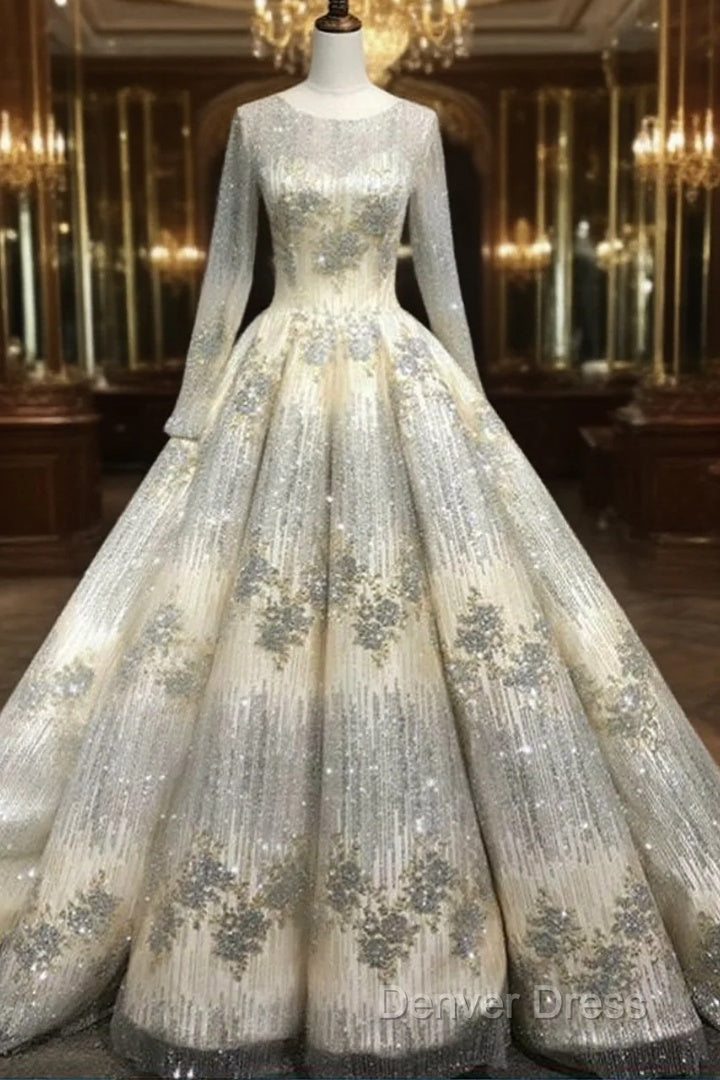 Long Sleeve Luxury Diamond Sparkly Wedding Dress Prom Dresses