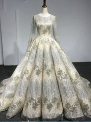 Long Sleeve Luxury Diamond Sparkly Wedding Dress Prom Dress