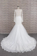 Long Sleeve Mermaid Sweetheart Appliques Lace Backless Wedding Dresses