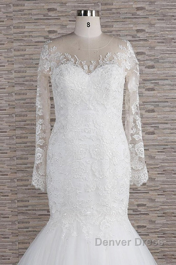 Long Sleeve Mermaid Sweetheart Appliques Lace Backless Wedding Dresses