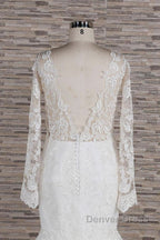 Long Sleeve Mermaid Sweetheart Appliques Lace Backless Wedding Dresses