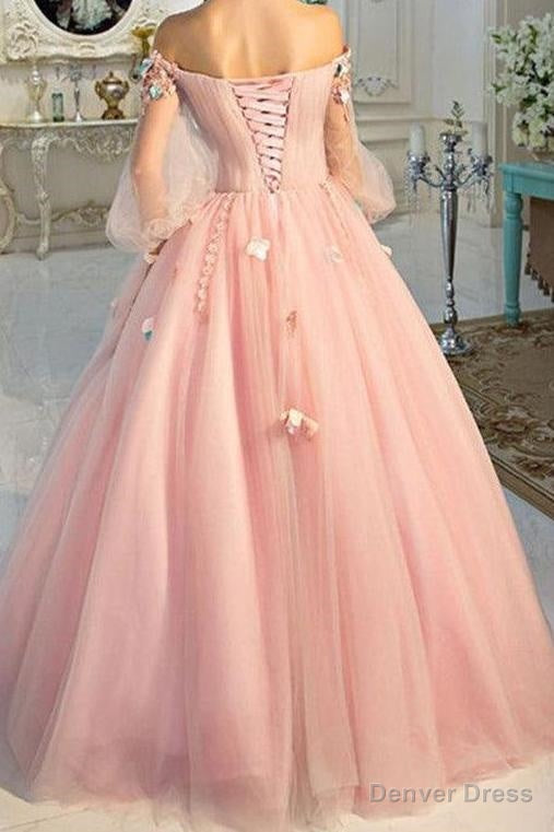 Long Sleeve Pearl Pink Off The Shoulder With Hand-made Flower Quinceanera Dress Secondary image