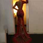 Long Sleeve Red Prom Dress, Sexy Long Prom Dresses