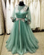 Long Sleeve Sage Green Tulle Dress With Lace Embroidery