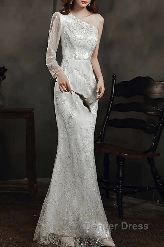 Long Sleeve Sequin Champagne Prom Dresses