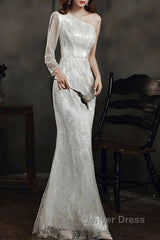 Long Sleeve Sequin Champagne Prom Dresses