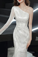 Long Sleeve Sequin Champagne Prom Dresses