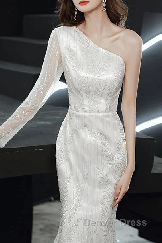 Long Sleeve Sequin Champagne Prom Dresses