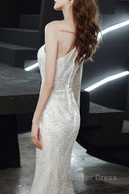 Long Sleeve Sequin Champagne Prom Dresses