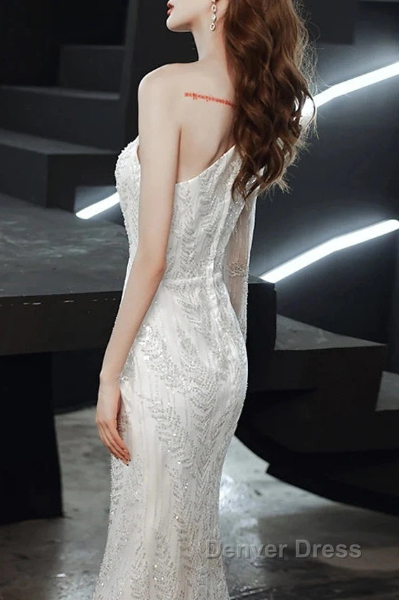 Long Sleeve Sequin Champagne Prom Dresses