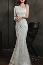 Long Sleeve Sequin Champagne Prom Dresses