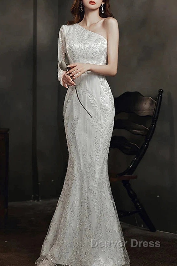 Long Sleeve Sequin Champagne Prom Dresses