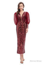 Long Sleeve Tea Length Prom Dresses