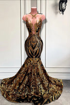 Long Sleeveless Mermaid Prom Dress With Gold Sequins