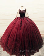 Long Sleeves Ball Gown Appliques Dresses
