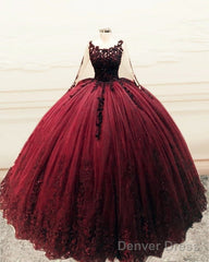 Long Sleeves Ball Gown Appliques Dresses