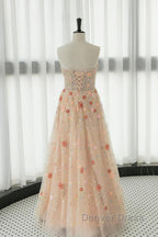 Long Sleeves Champagne Lace Floral Long Prom Dresses, Long Sleeves Champagne Lace Floral Formal Evening Dresses