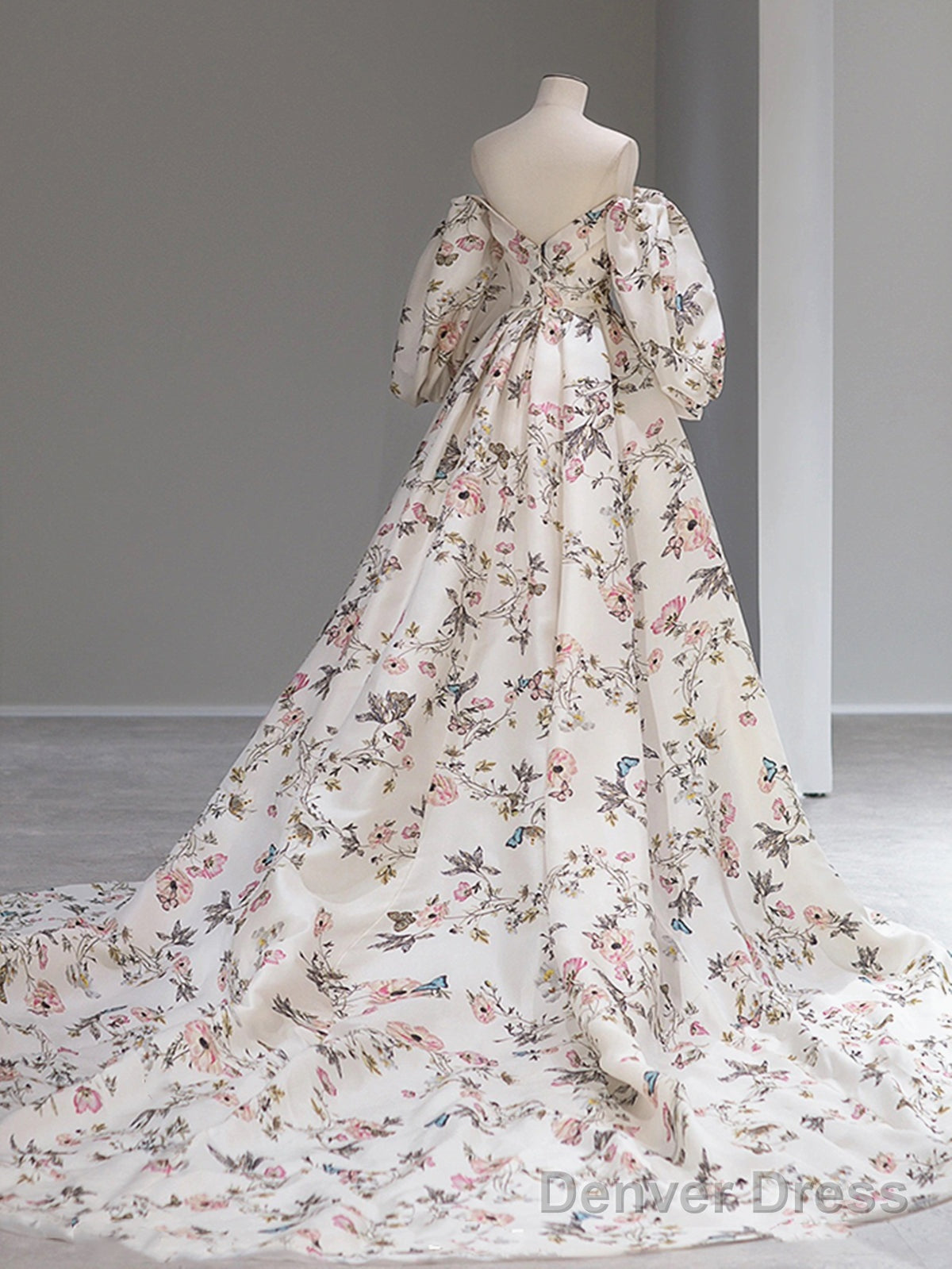 Long Sleeves Floral Long Prom Dresses, Long Sleeves Formal Evening Dresses