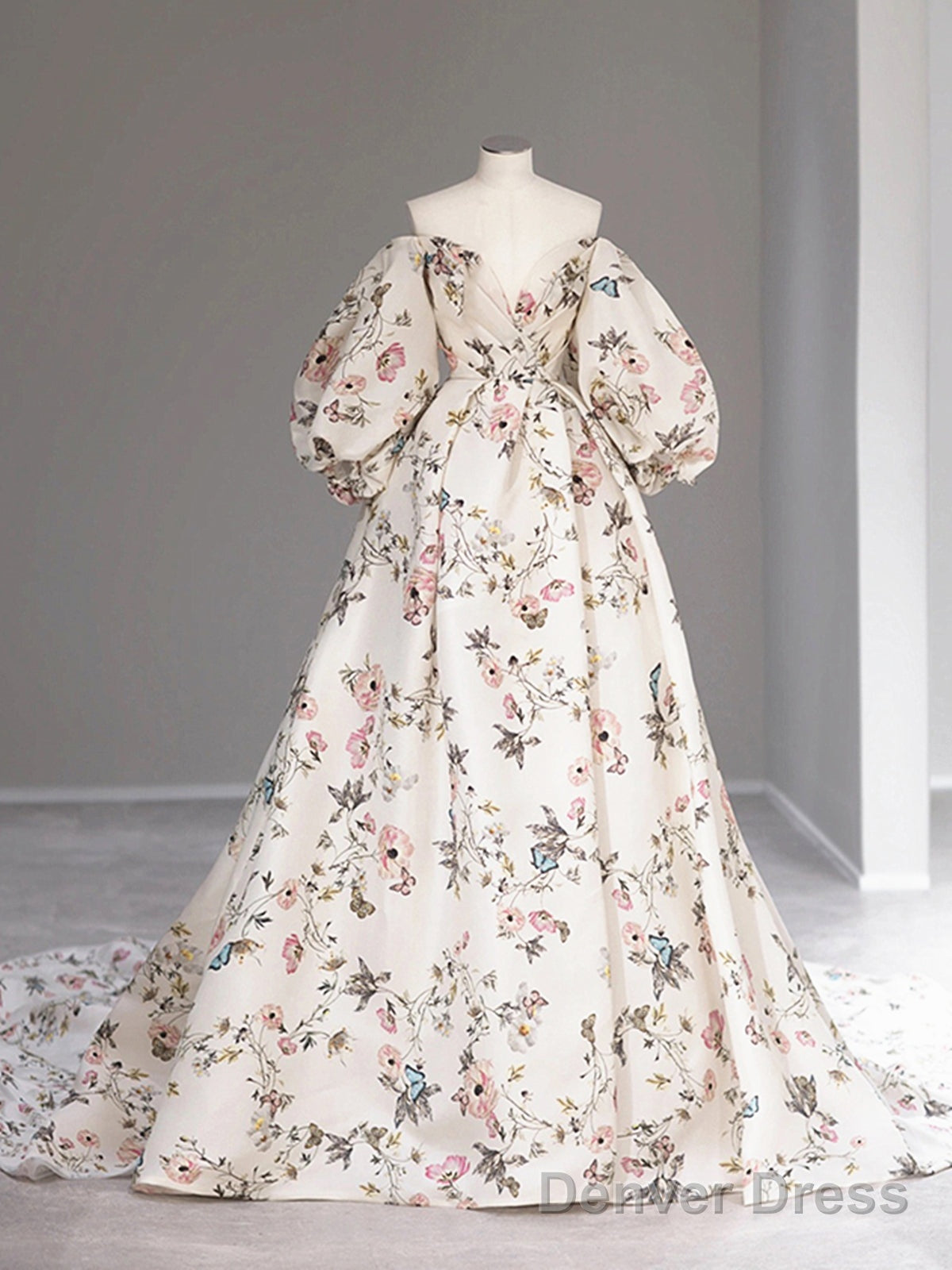 Long Sleeves Floral Long Prom Dresses, Long Sleeves Formal Evening Dresses Main image