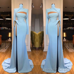 Long Sleeves High Neck Mermaid Prom Dress Long With Slit