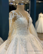 Long Sleeves Lace Applique Vintage Wedding Dresses Ball Gown Bridal Dress