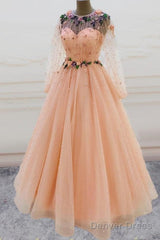 Long Sleeves Prom Dresses Princess Tulle Beaded