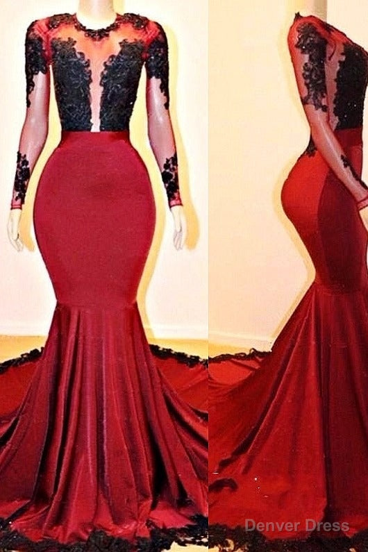 Long Sleeves Round Collar Mermaid Prom Dresses Red Sequins Long Chiffon Main image