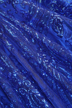 Long Sleeves Royal Blue Mermaid Ruffles V-Neck Floor Length Prom Dresses