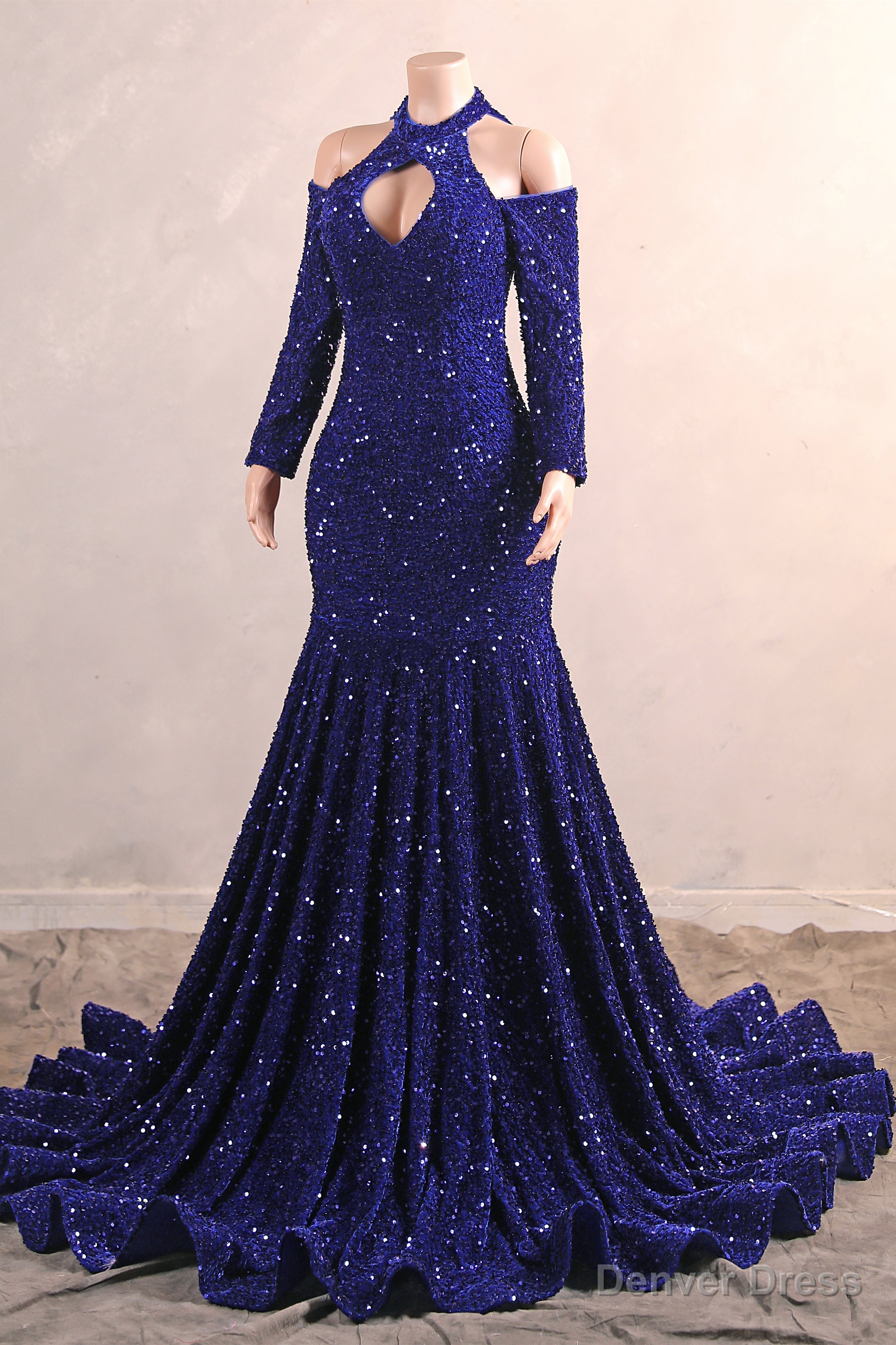 Long Sleeves Royal Blue Prom Dresses Sequin Mermaid Long Dress Secondary image