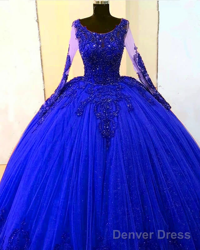 Long Sleeves Royal Blye Tulle Appliques Ball Gown Dress Secondary image