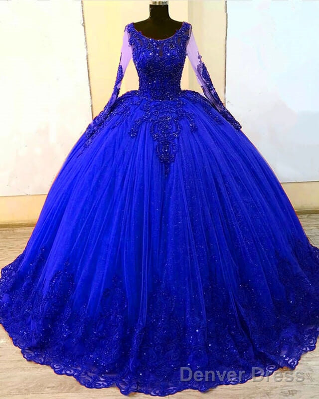 Long Sleeves Royal Blye Tulle Appliques Ball Gown Dress Main image