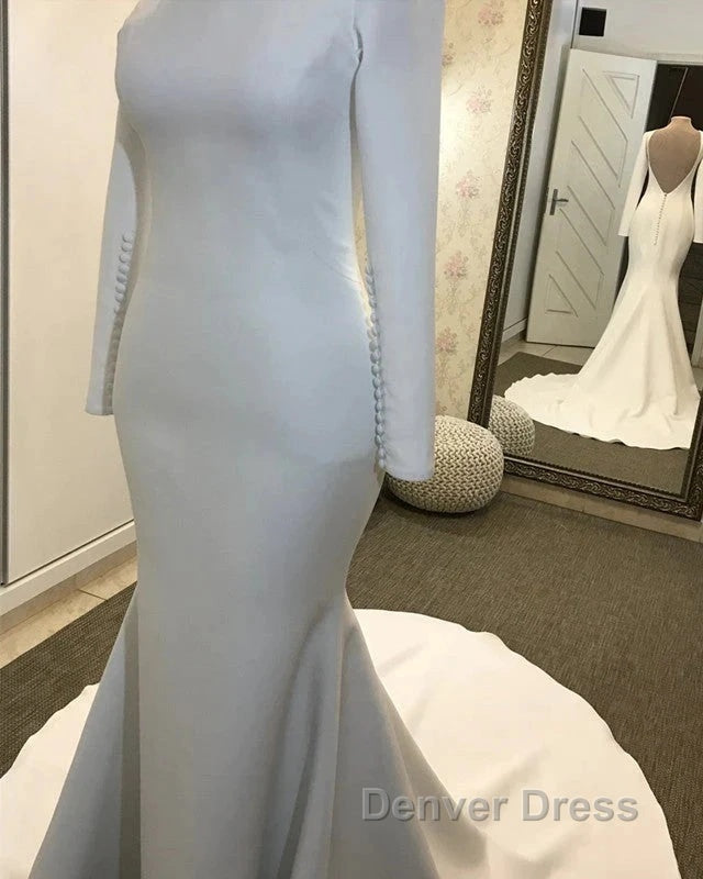 Long Sleeves Satin Wedding Dresses Mermaid Open Back Secondary image