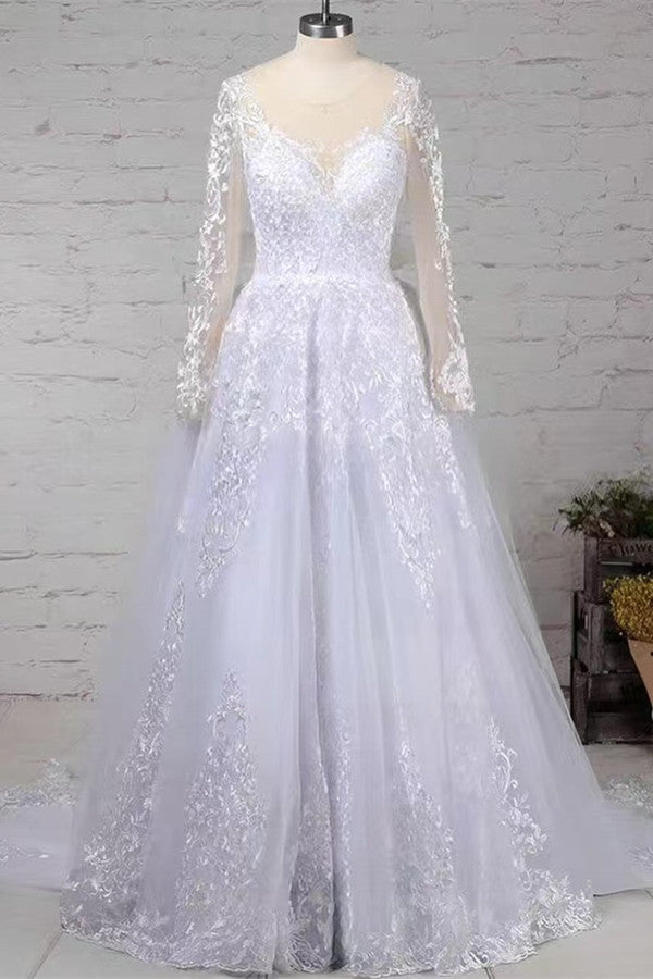 Long Sleeves Scoop Wedding Dress Princess Lace Bridal Gown Main image