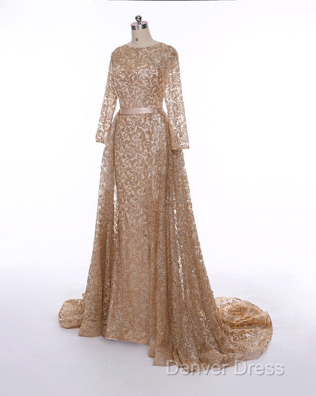 Long Sleeves Sequin Gold Mermaid Prom Dresses Secondary image