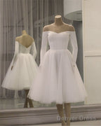 Long Sleeves Tea Length Tulle Off Shoulder Dress