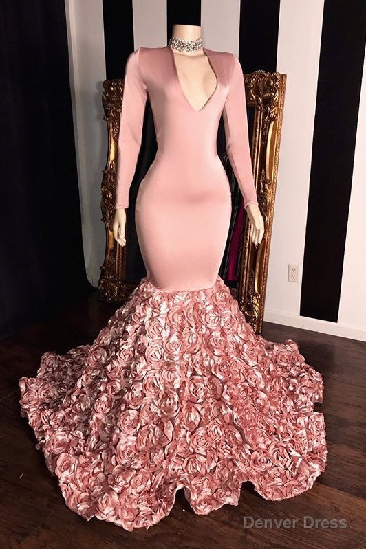 Long Sleeves V Neck Mermaid Prom Dresses Pink Long Chiffon Main image